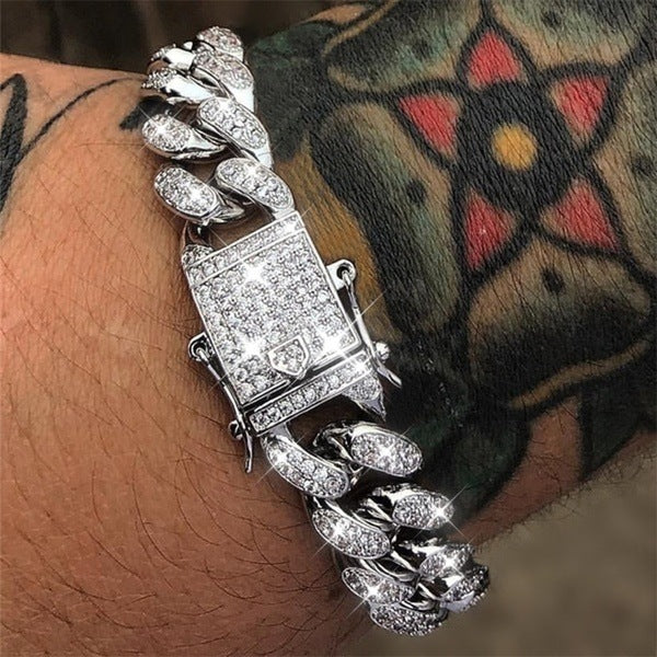 Fully-jewelled Cuban Ins Style Hip Hop Geometric Bracelet
