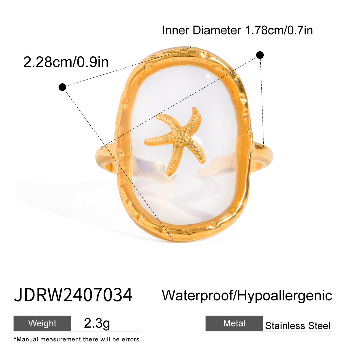 Stainless Steel Starfish Open Ring High Sense