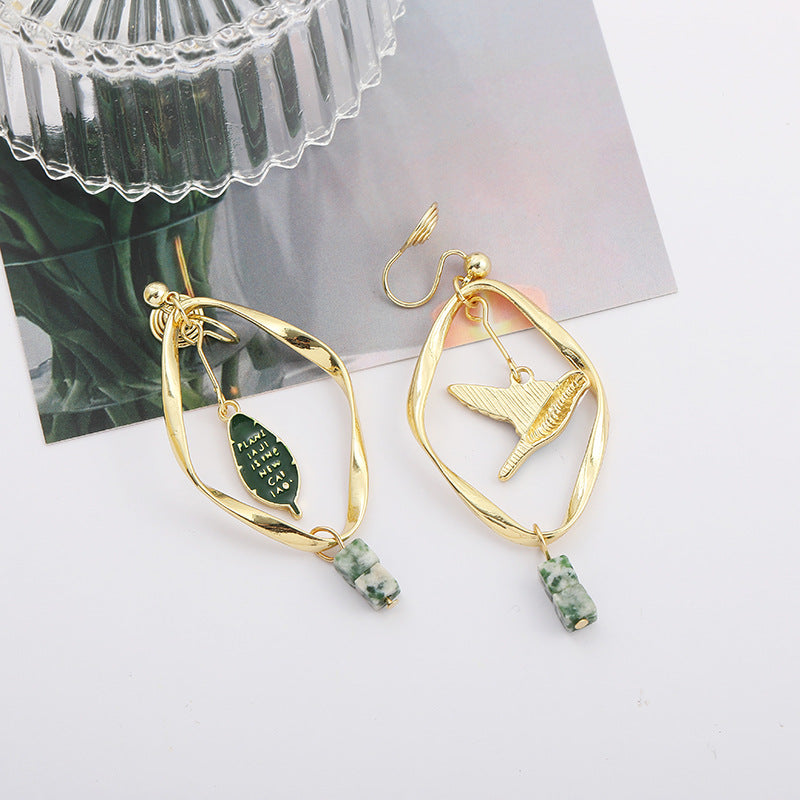 Retro Mori Style Green Bird Earrings
