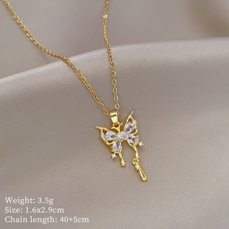 Titanium Steel Butterfly Drop Pendant Necklace