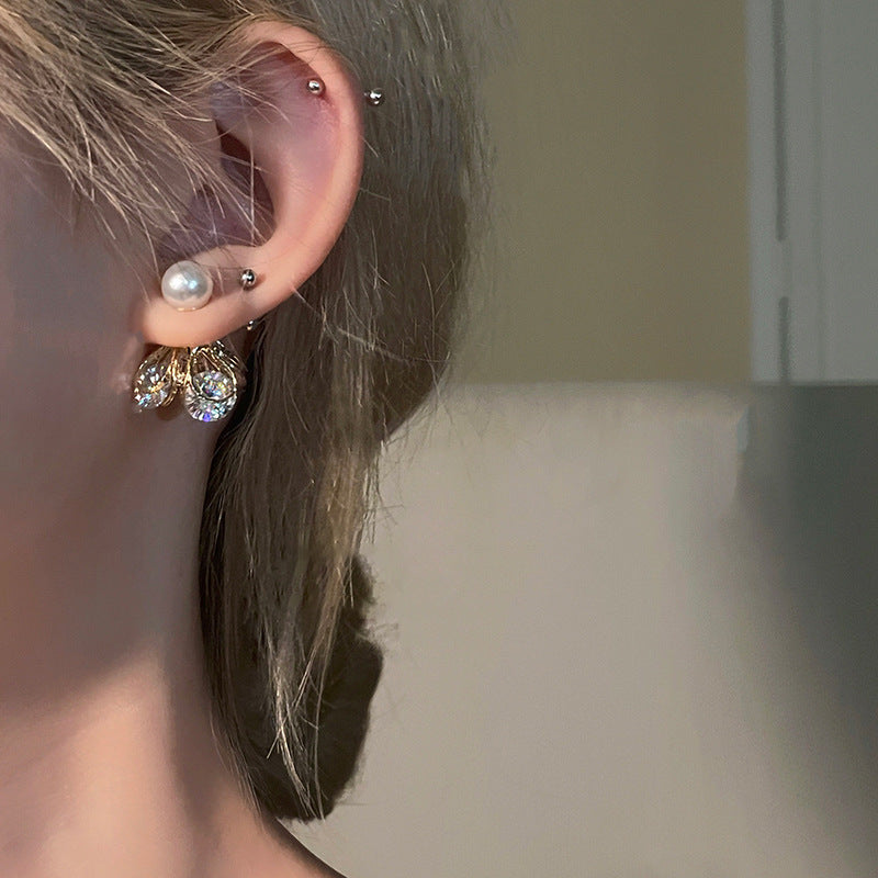 Fashion Personalized Zircon Heart Pearl Earrings