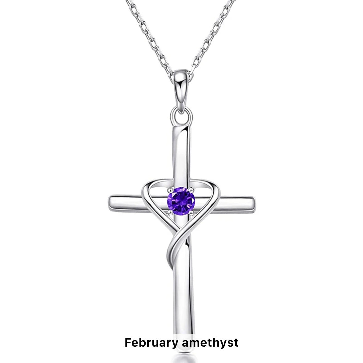 Birth Stone S925 Sterling Silver Cross Frame Pendant Clavicle Chain