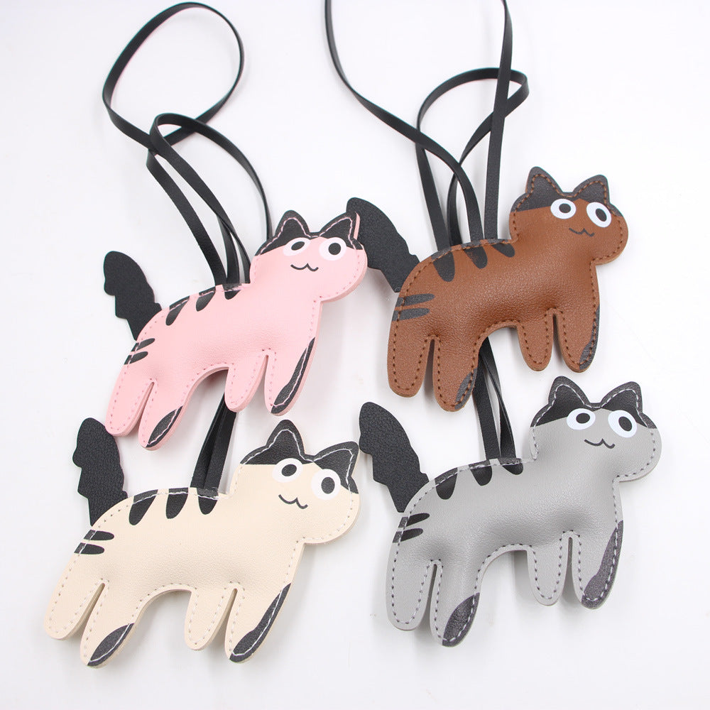 Cute Leather Cow Kitten Leather Backpack Keychain