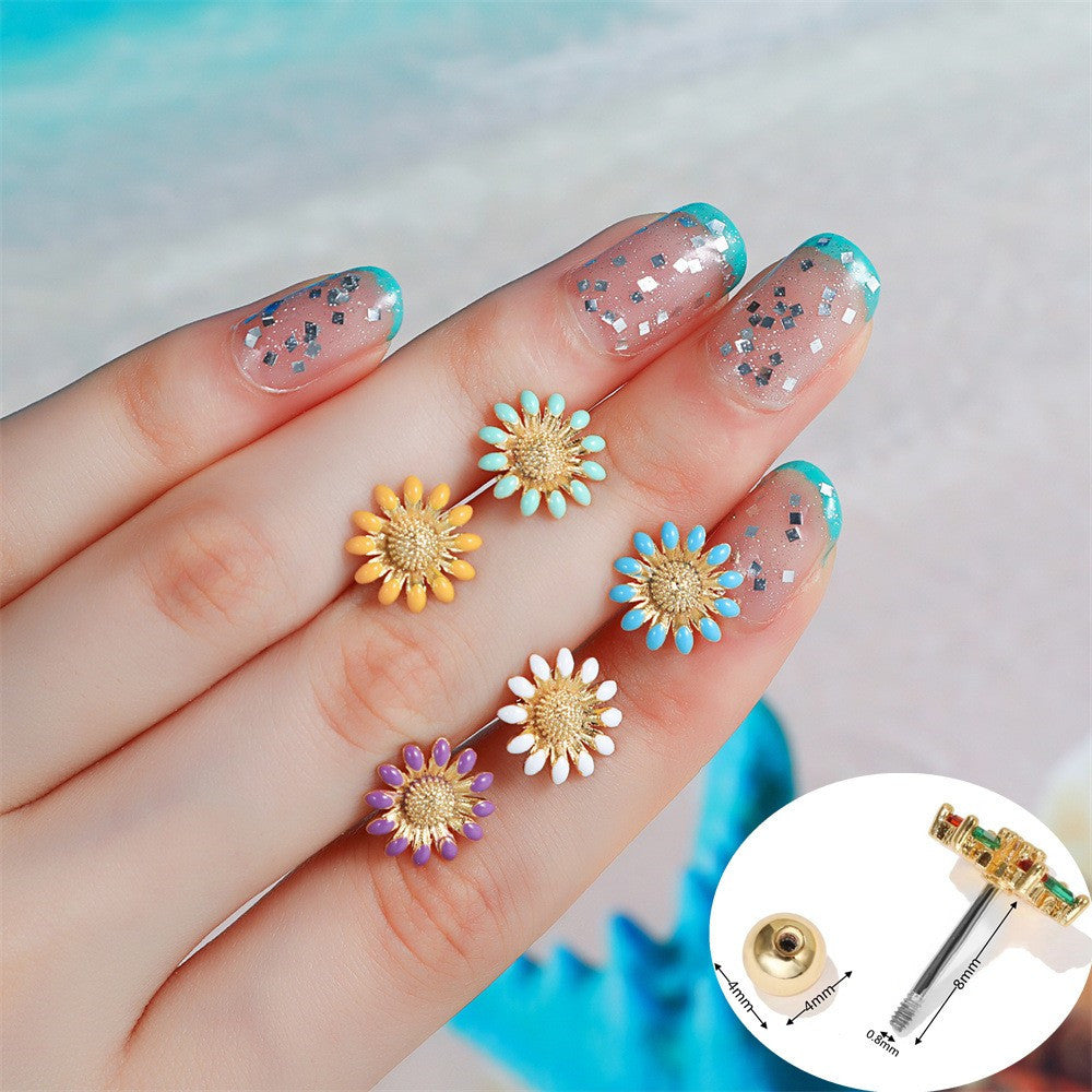 Pastoral Sunflower Dripping Oil Ear Bone Stud