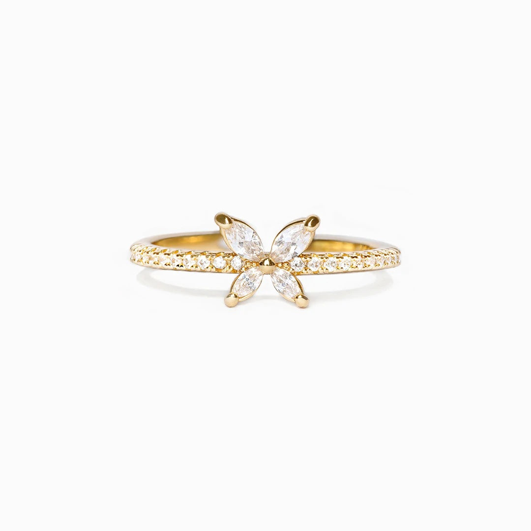 S925 Sterling Silver Butterfly Diamond-studded Ring