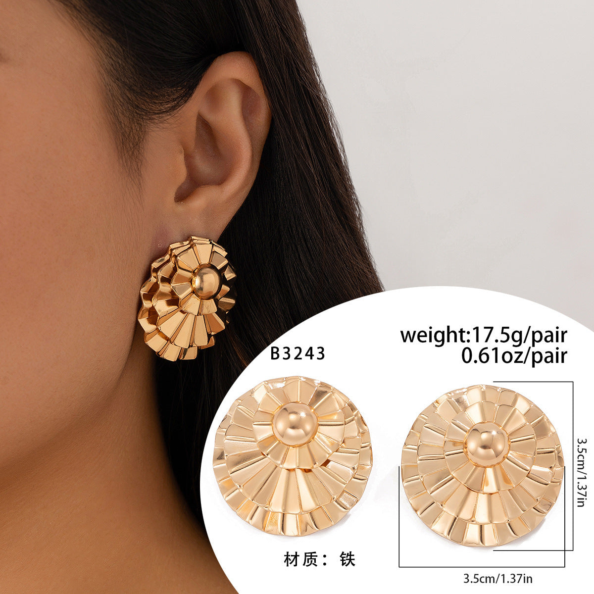 Ornament Exaggerated Corrugated Hemp Surface Round Studs