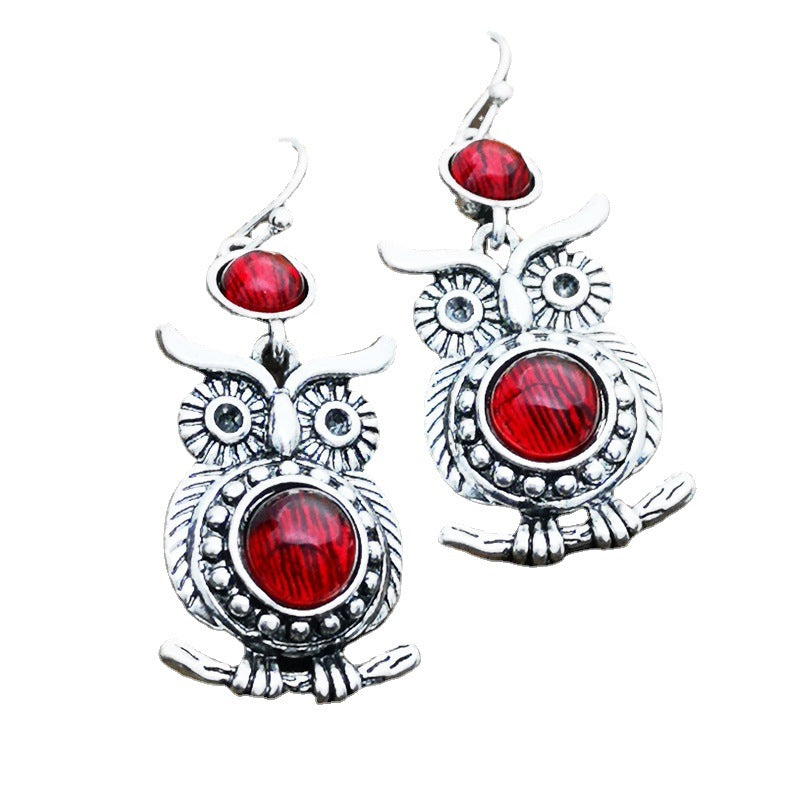 Lace Ruby And Owl Earrings