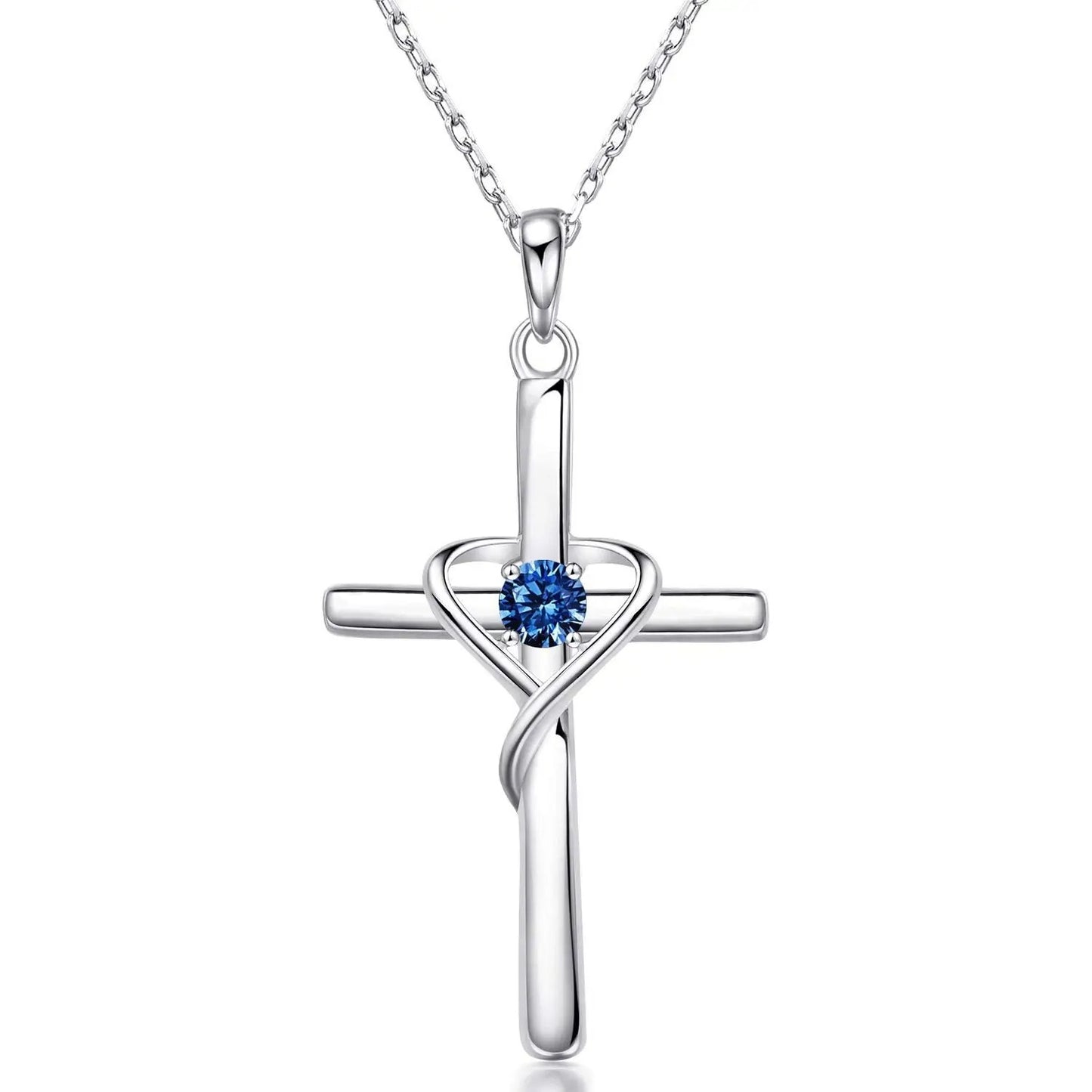 Birth Stone S925 Sterling Silver Cross Frame Pendant Clavicle Chain