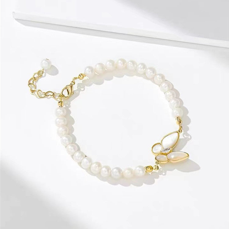 Shell Design Freshwater Pearl Butterfly Bracelet