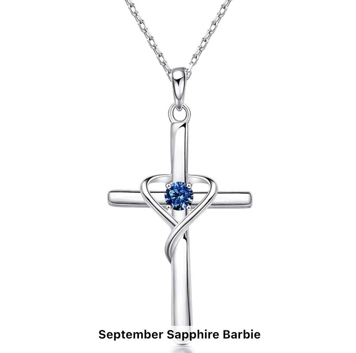 Birth Stone S925 Sterling Silver Cross Frame Pendant Clavicle Chain