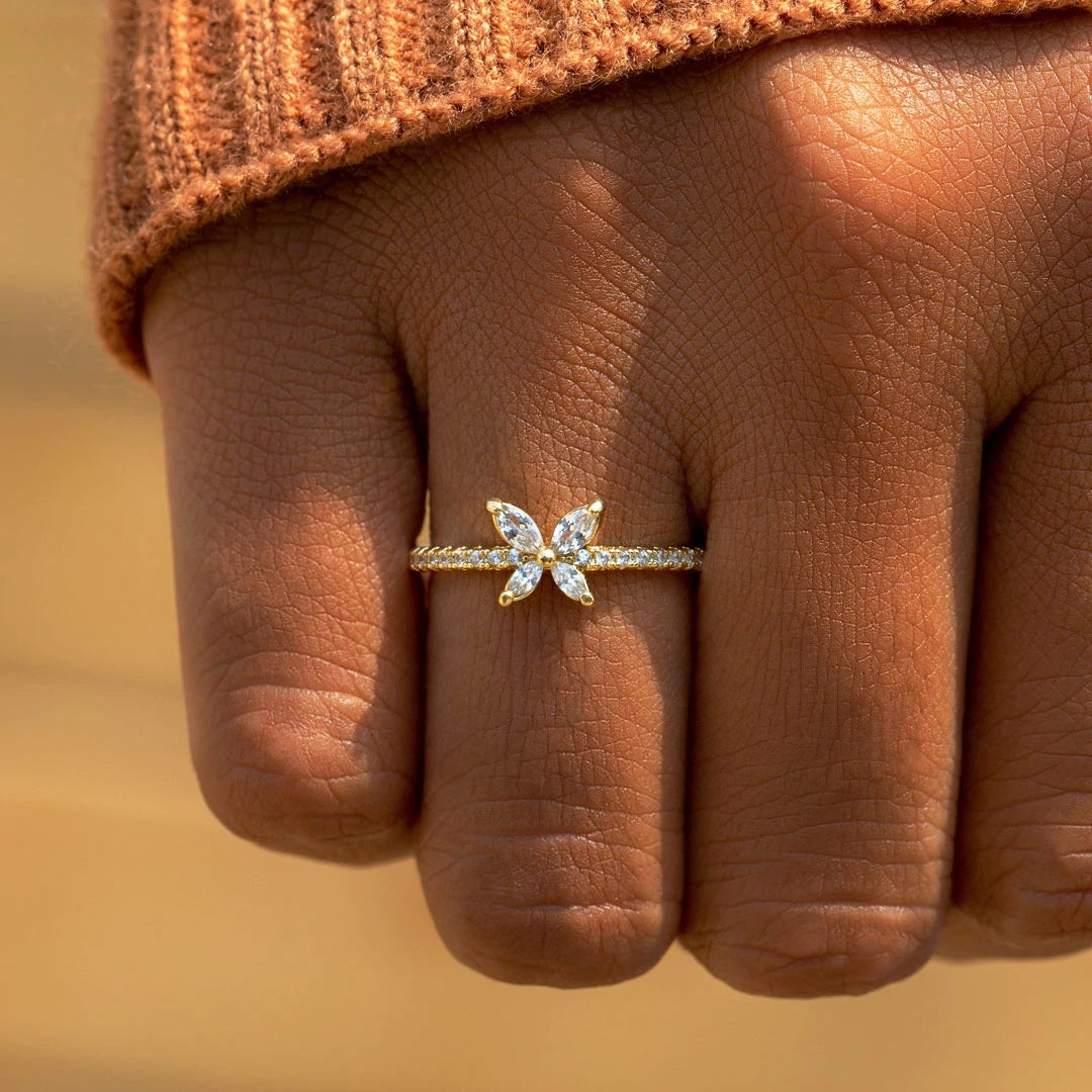 S925 Sterling Silver Butterfly Diamond-studded Ring