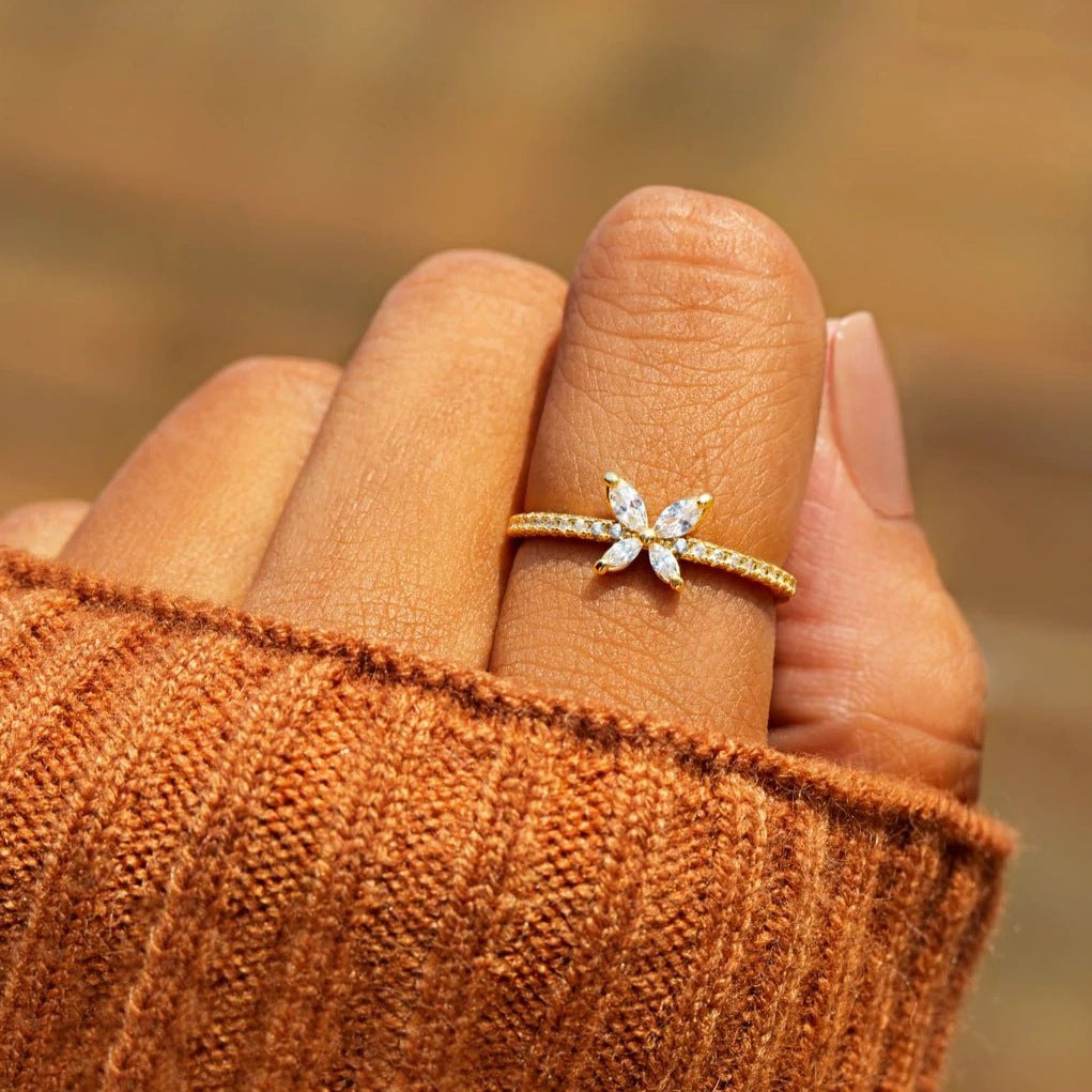 S925 Sterling Silver Butterfly Diamond-studded Ring