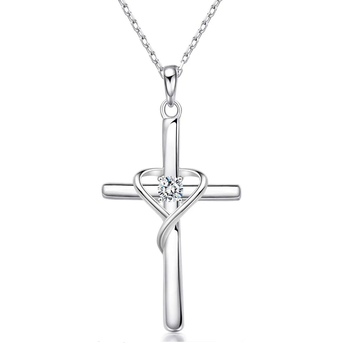 Birth Stone S925 Sterling Silver Cross Frame Pendant Clavicle Chain