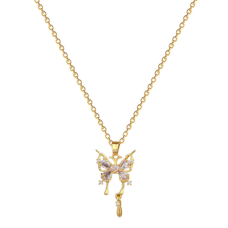 Titanium Steel Butterfly Drop Pendant Necklace