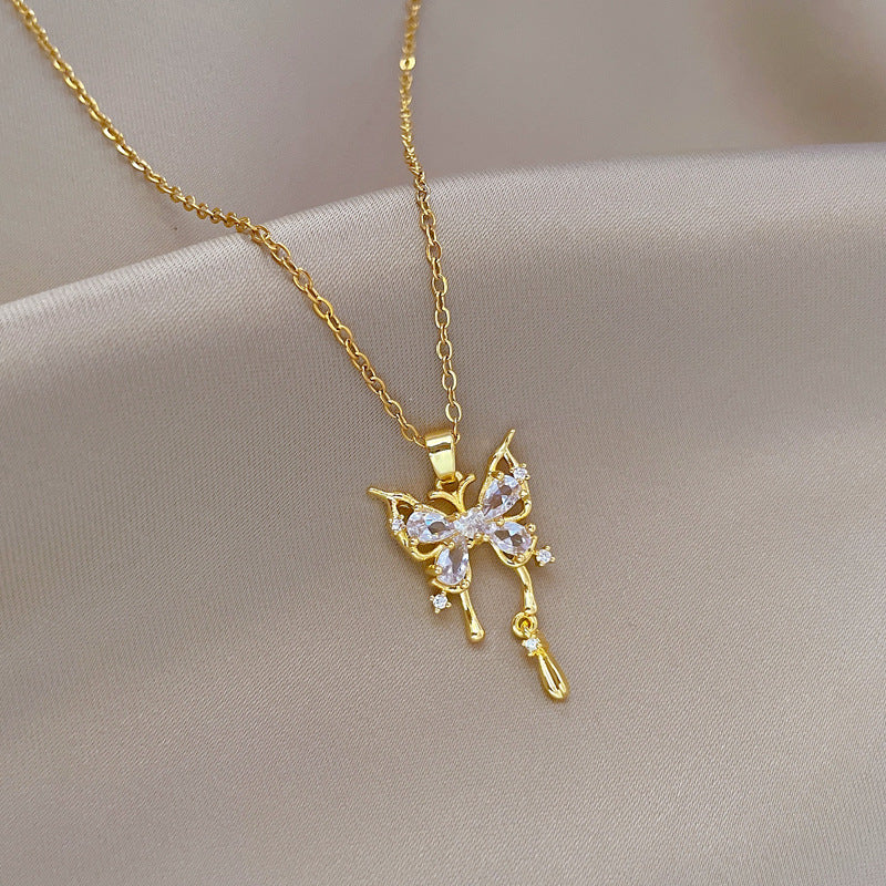 Titanium Steel Butterfly Drop Pendant Necklace