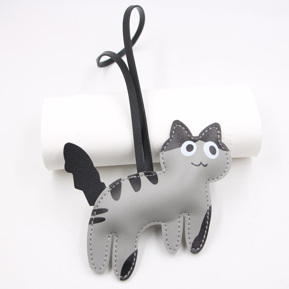 Cute Leather Cow Kitten Leather Backpack Keychain