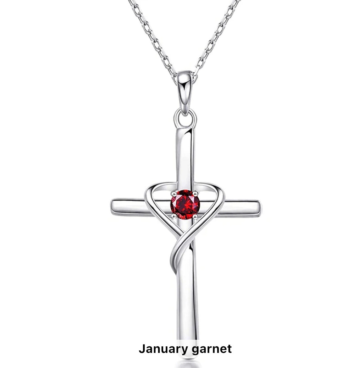 Birth Stone S925 Sterling Silver Cross Frame Pendant Clavicle Chain