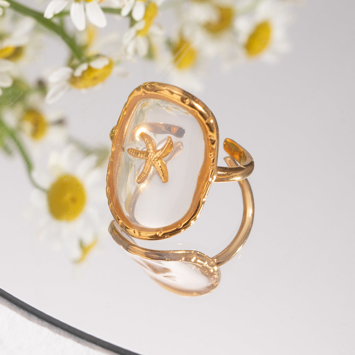 Stainless Steel Starfish Open Ring High Sense
