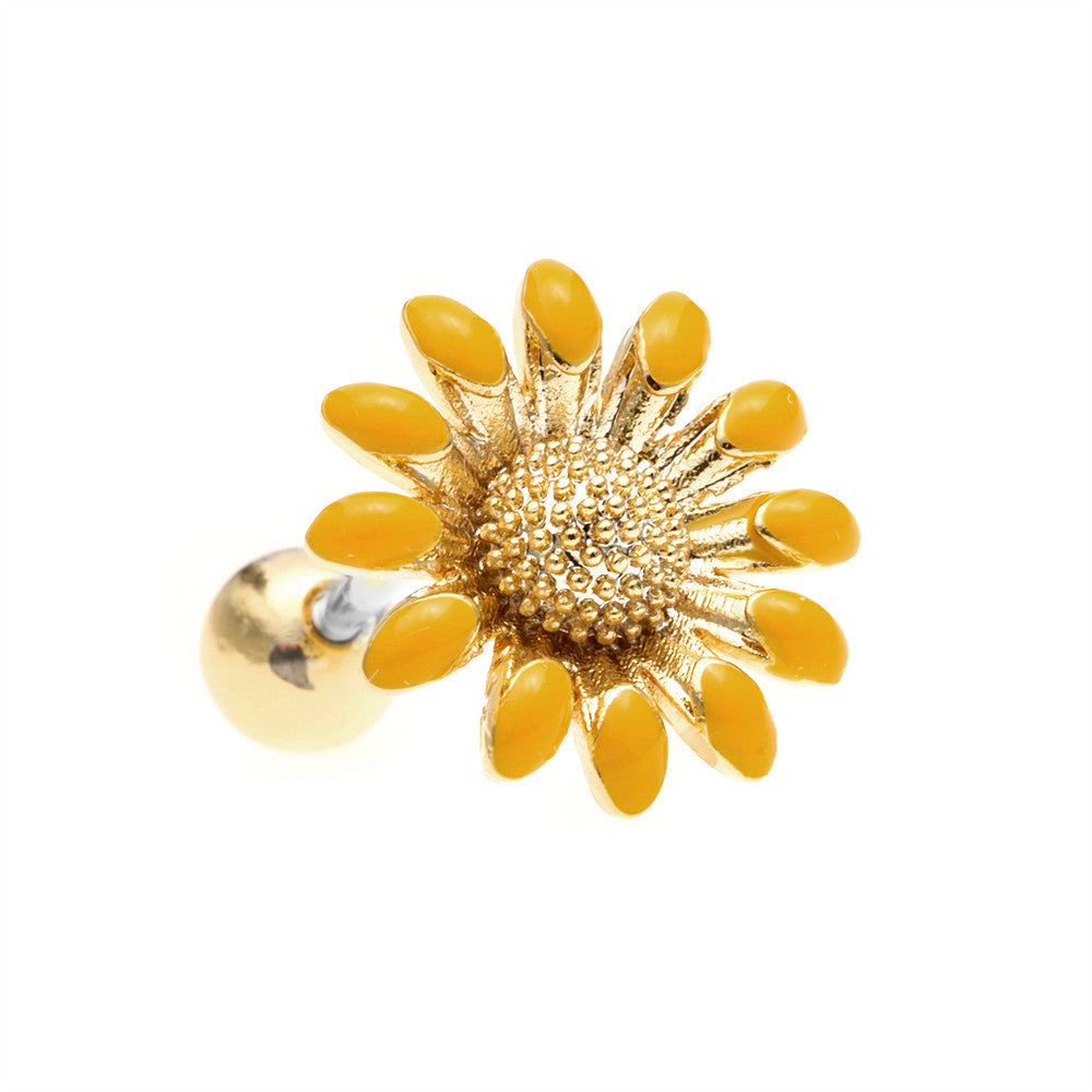 Pastoral Sunflower Dripping Oil Ear Bone Stud