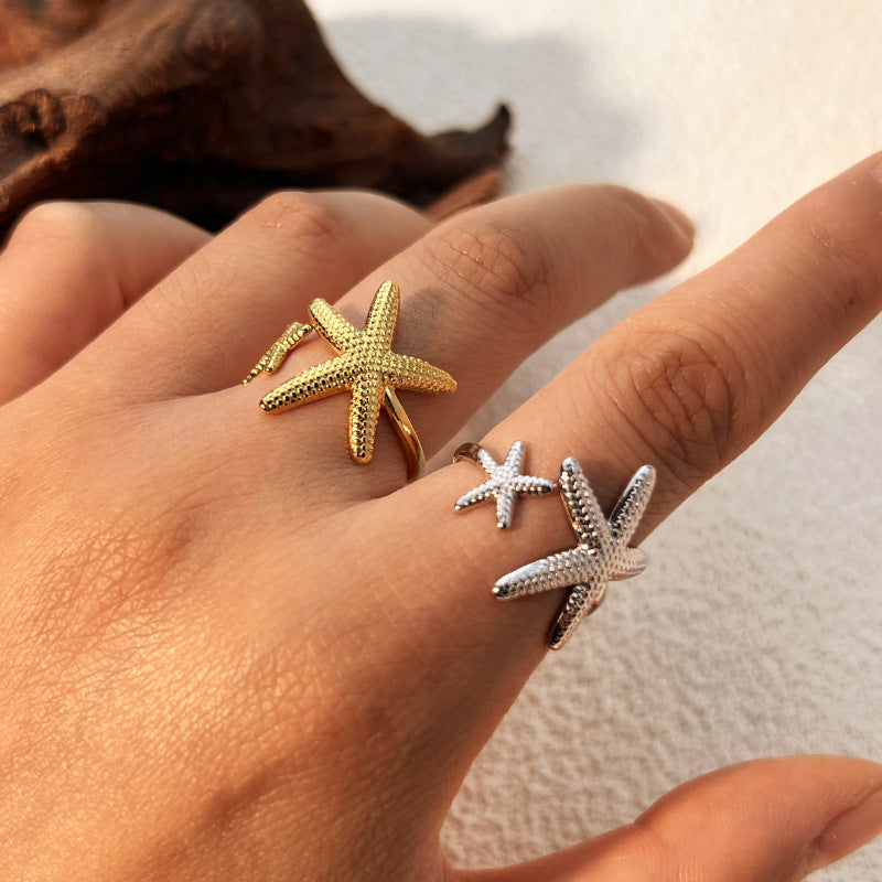 Beach Vintage Starfish Stainless Steel High Sense Ring