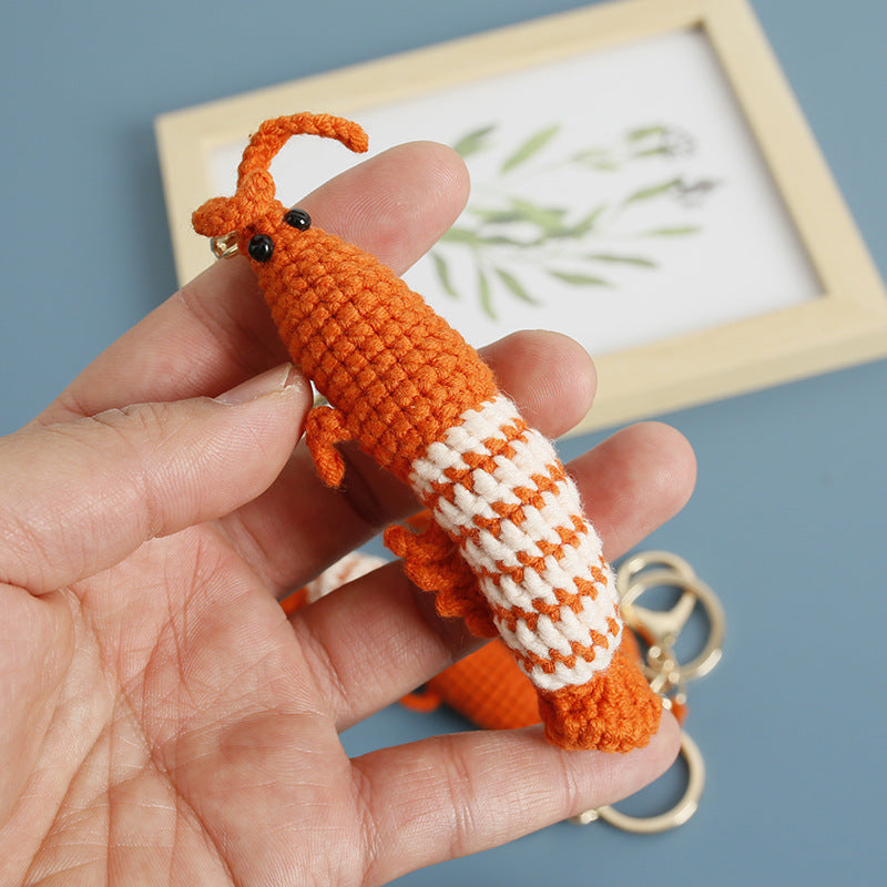 Wool Crocheted Prawn Keychain