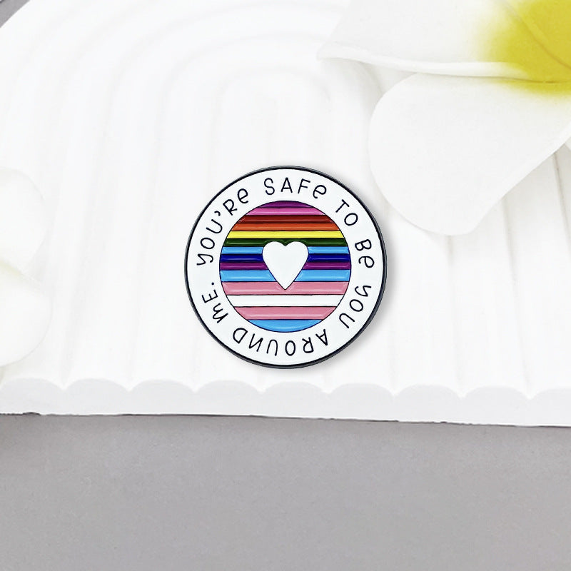 Creative Round Rainbow Stripe Paint Alloy Brooch