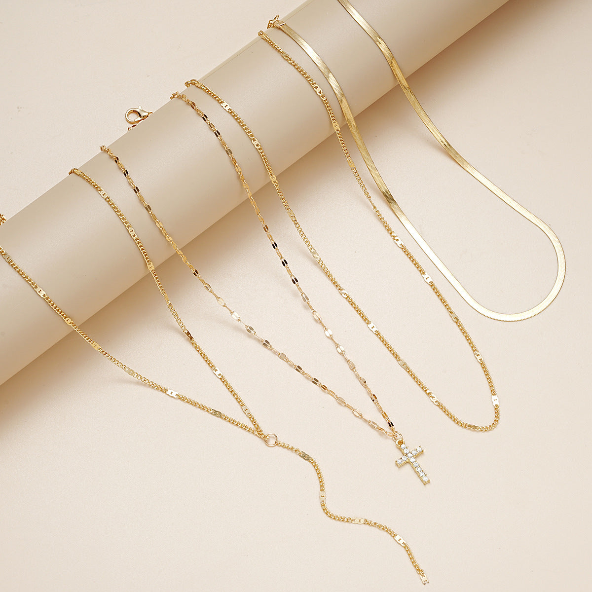 Vintage Cross Pendant Clavicle Chain Multi-layer Necklace