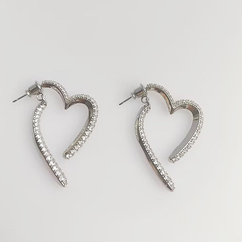 Front And Rear Dual-wear Love Heart Stud Earrings Micro Inlaid Zircon