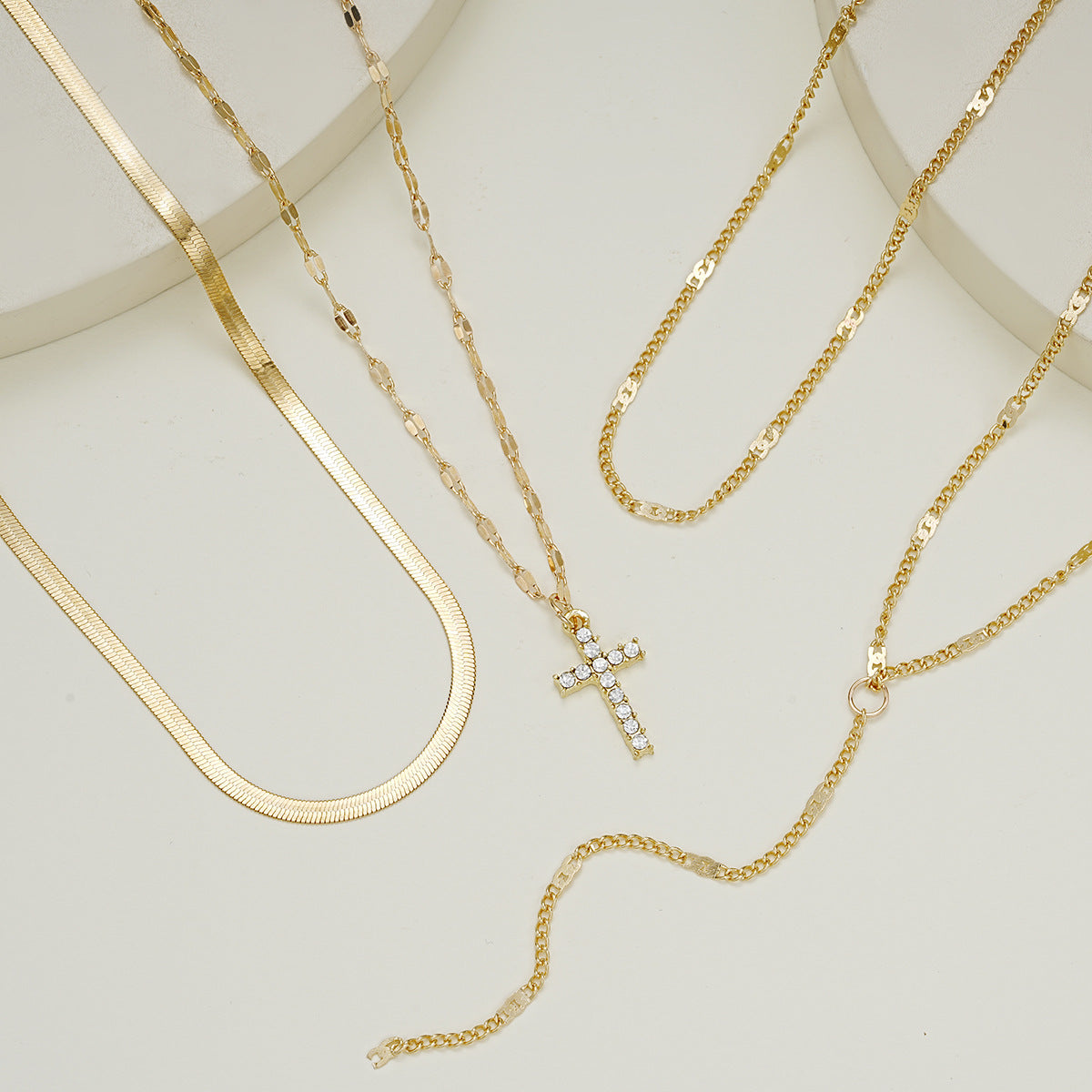 Vintage Cross Pendant Clavicle Chain Multi-layer Necklace