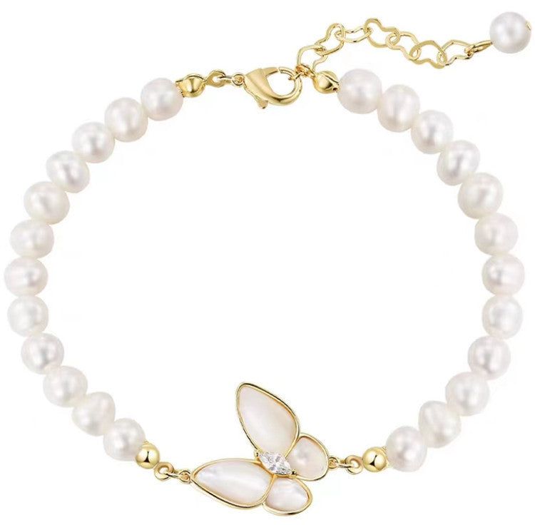 Shell Design Freshwater Pearl Butterfly Bracelet