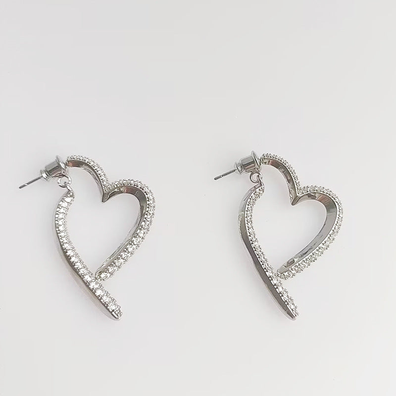 Front And Rear Dual-wear Love Heart Stud Earrings Micro Inlaid Zircon