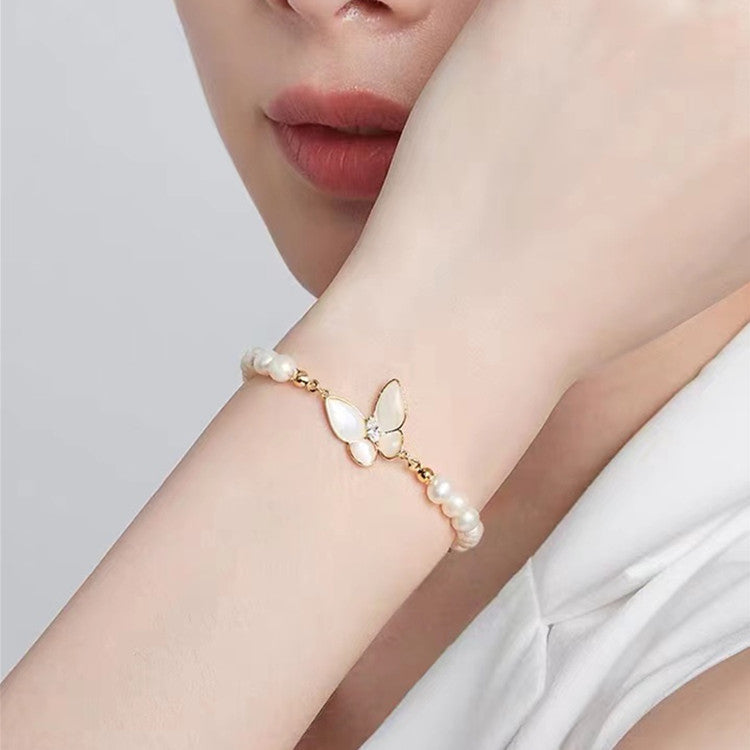 Shell Design Freshwater Pearl Butterfly Bracelet