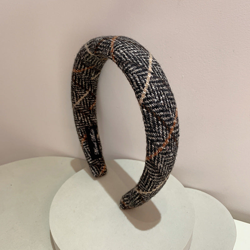 Warm Tone Plaid Woolen High Skull Top Sponge Headband