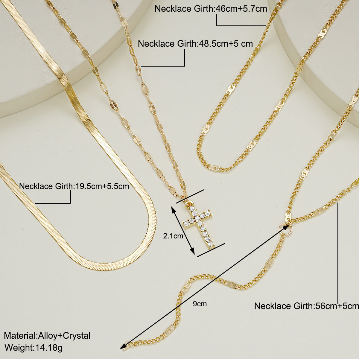 Vintage Cross Pendant Clavicle Chain Multi-layer Necklace