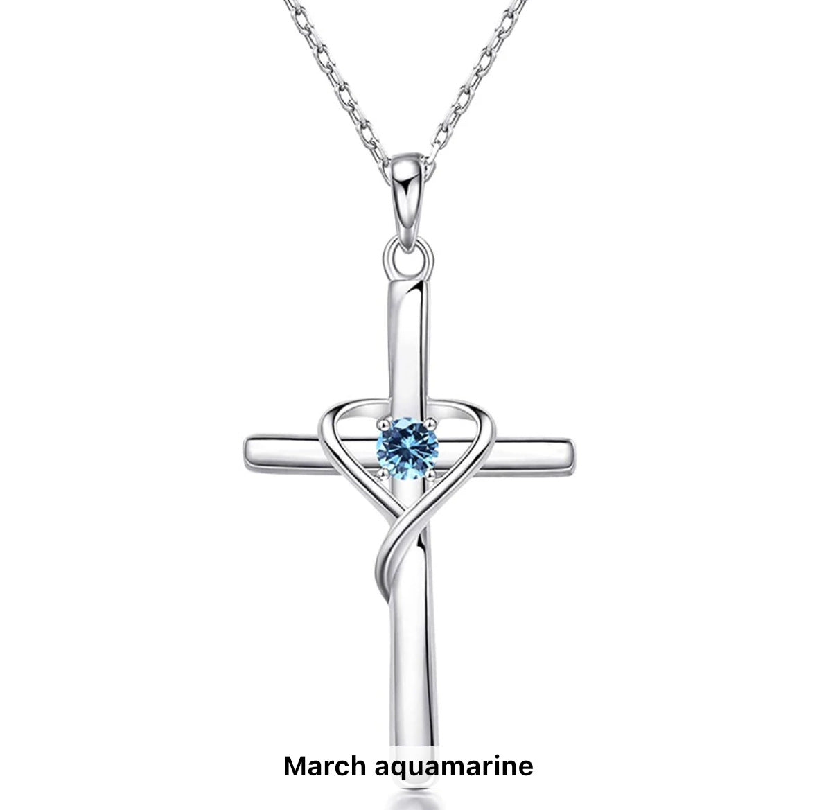 Birth Stone S925 Sterling Silver Cross Frame Pendant Clavicle Chain