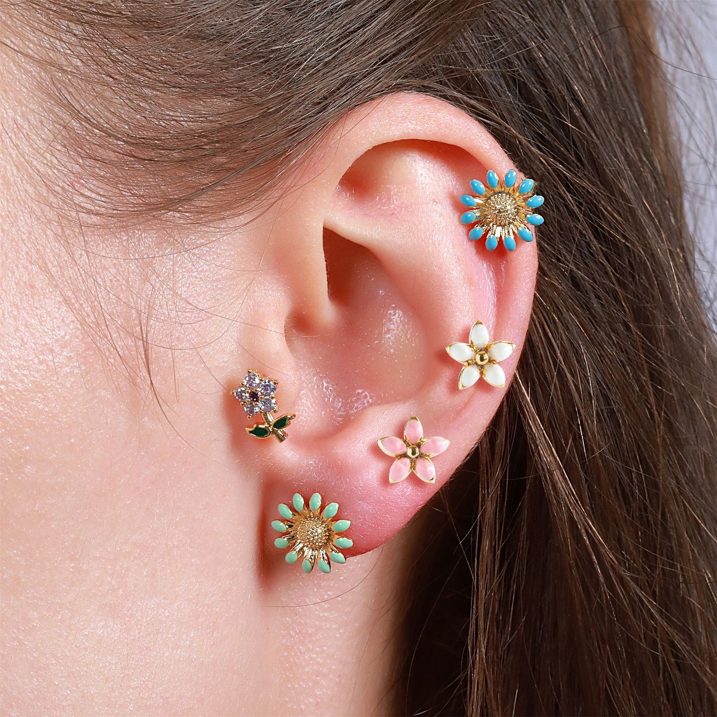 Pastoral Sunflower Dripping Oil Ear Bone Stud