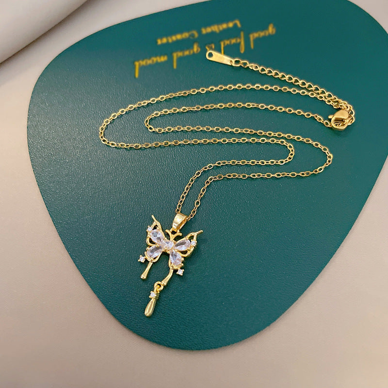 Titanium Steel Butterfly Drop Pendant Necklace