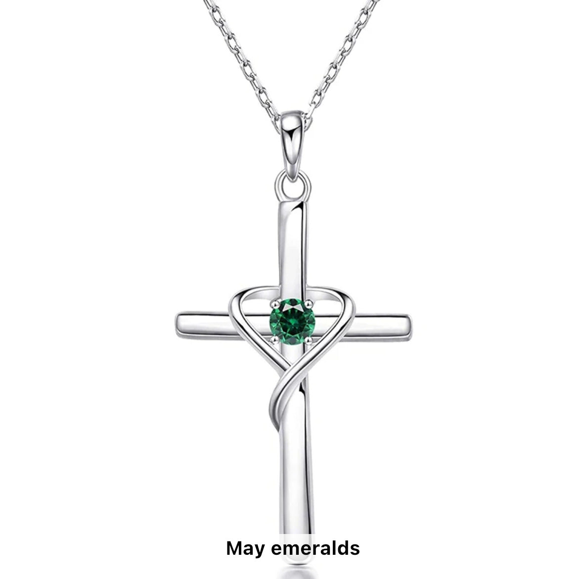 Birth Stone S925 Sterling Silver Cross Frame Pendant Clavicle Chain