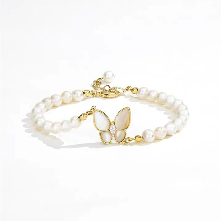 Shell Design Freshwater Pearl Butterfly Bracelet
