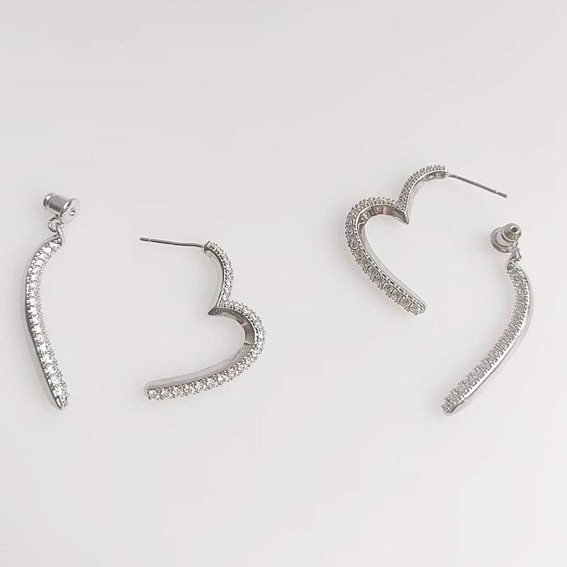 Front And Rear Dual-wear Love Heart Stud Earrings Micro Inlaid Zircon