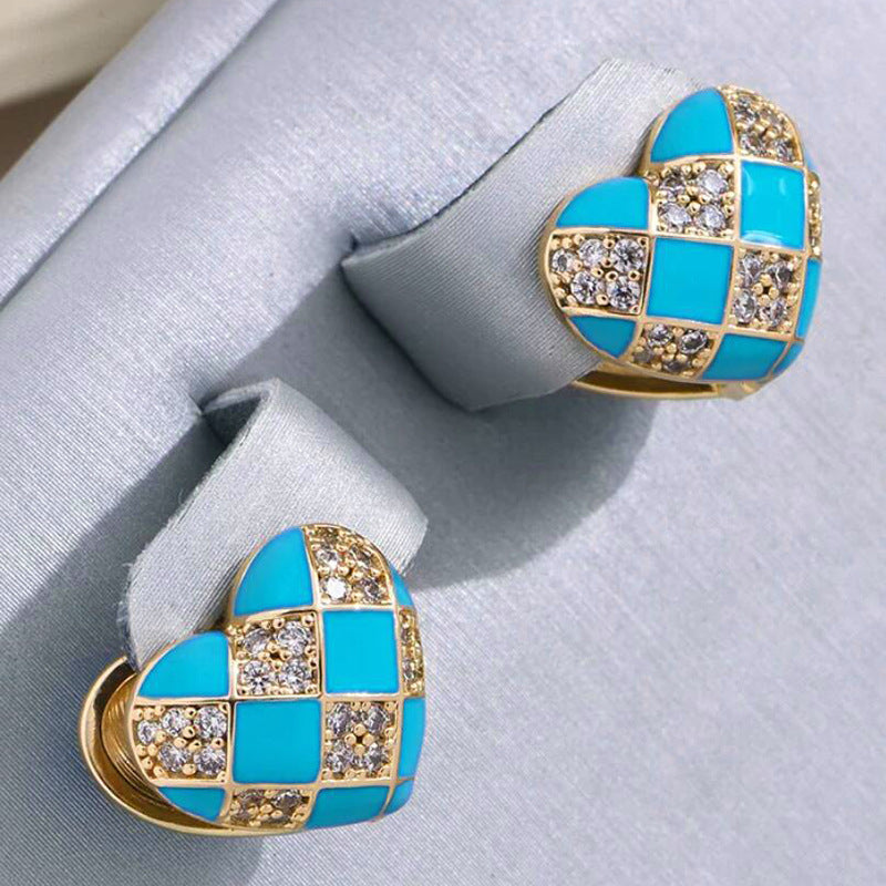 Women's Fashion Best-seller Heart-shaped Plaid Stud Earrings