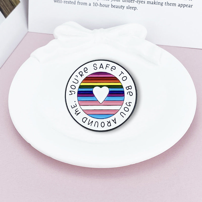 Creative Round Rainbow Stripe Paint Alloy Brooch