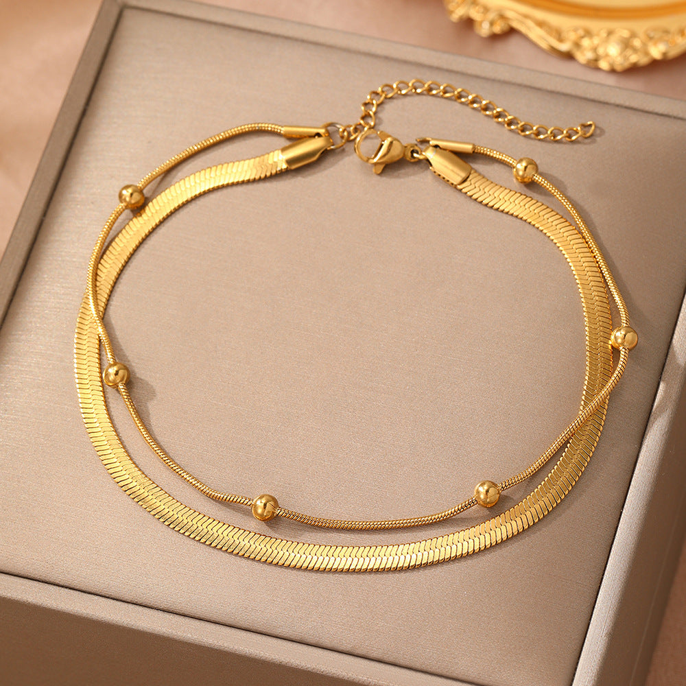 Simple Double Layer Snake Bone Anklet