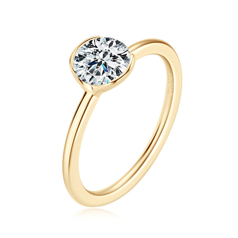 S925 Sterling Silver Plated 18K Gold Single Diamond Moissanite Ring