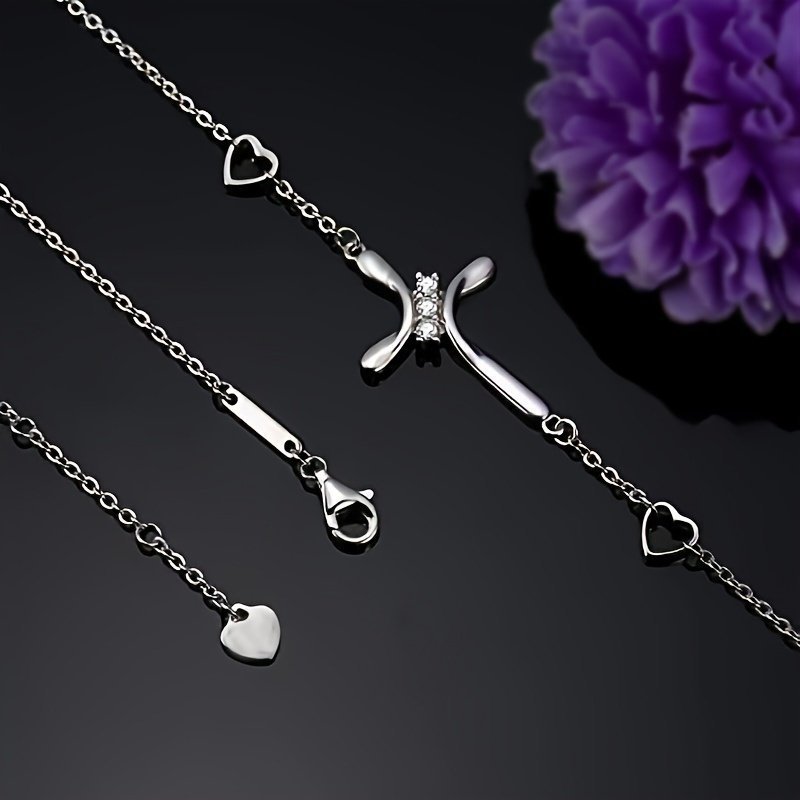 Elegant Silver-Tone Crystal Cross Charm Bracelet - Perfect For Everyday Wear And Special Occasions