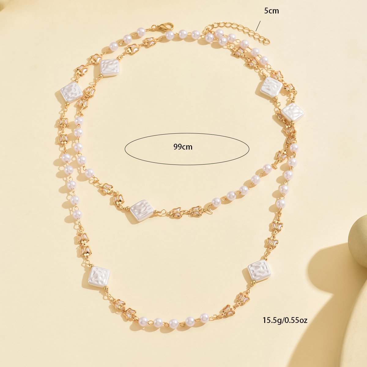 Elegant Double Layer Pearl And Square Bead Necklace