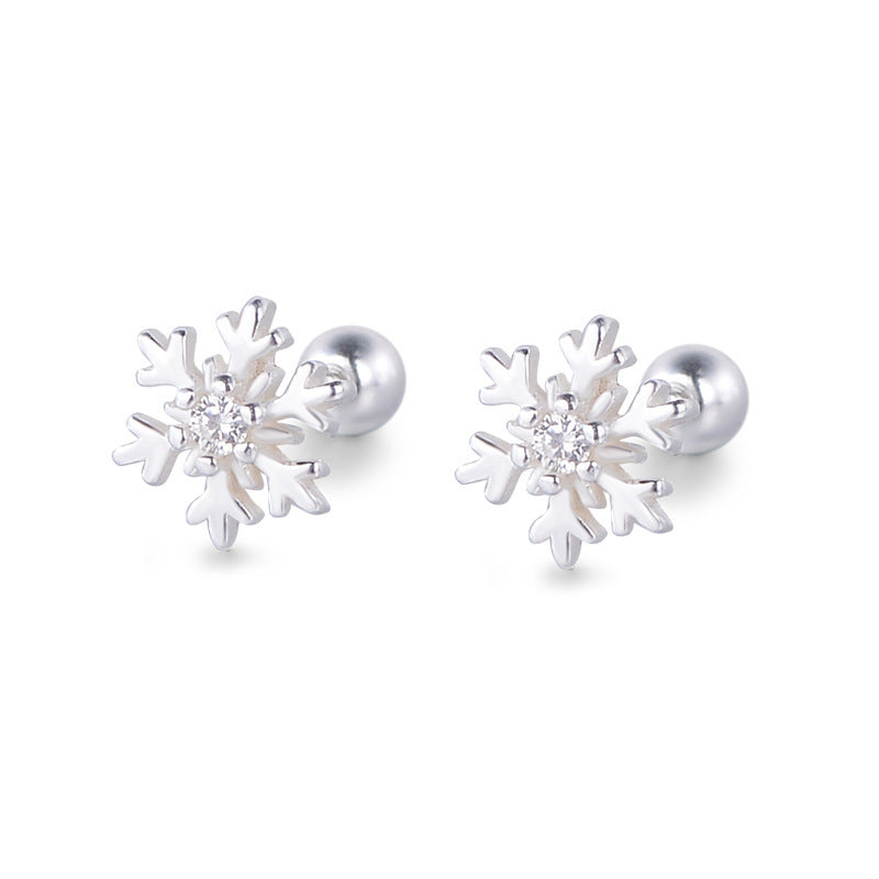 S999 Silver Snowflake Ear Bone Stud Diamond Earrings