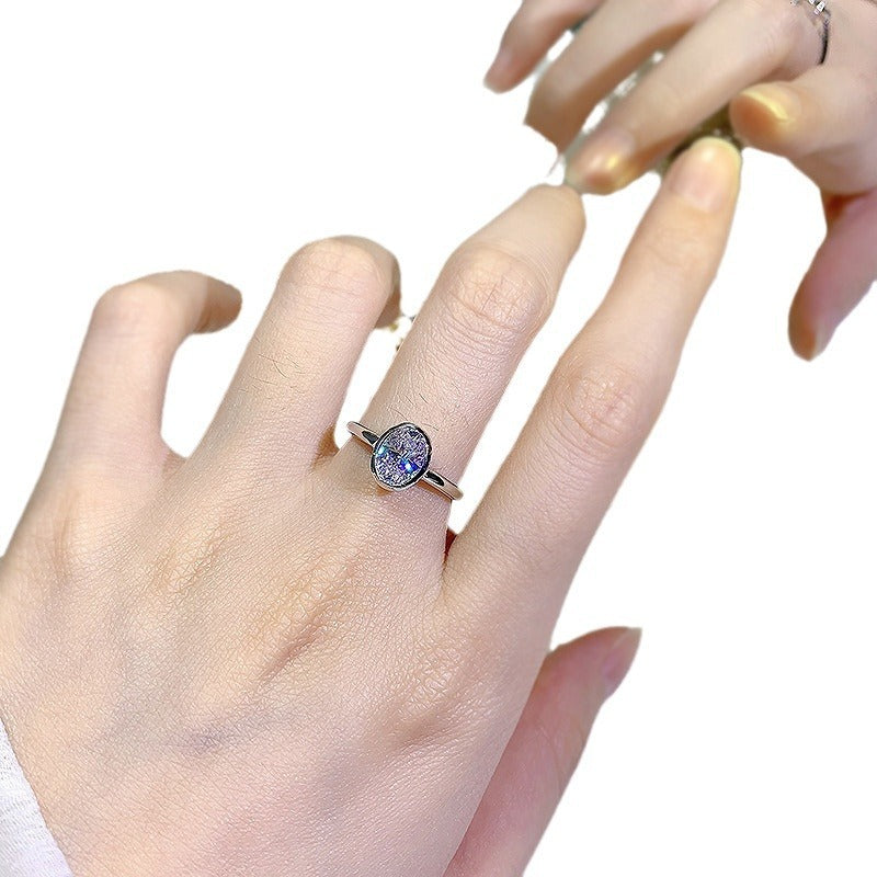 Oval White Diamond Ice Flower Cut Wedding Ring