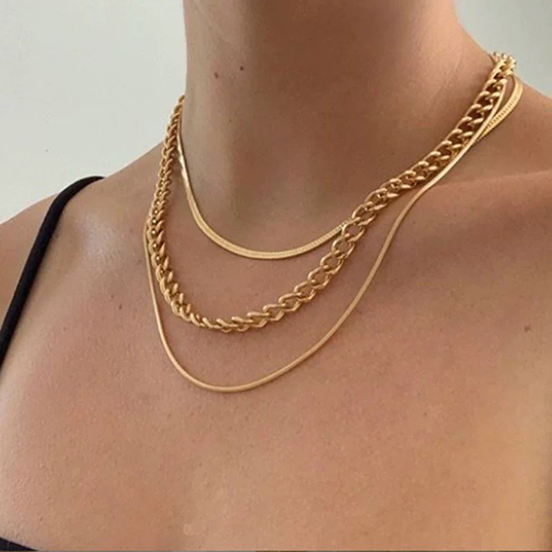 Stylish Gold Layered Chain Necklace Set