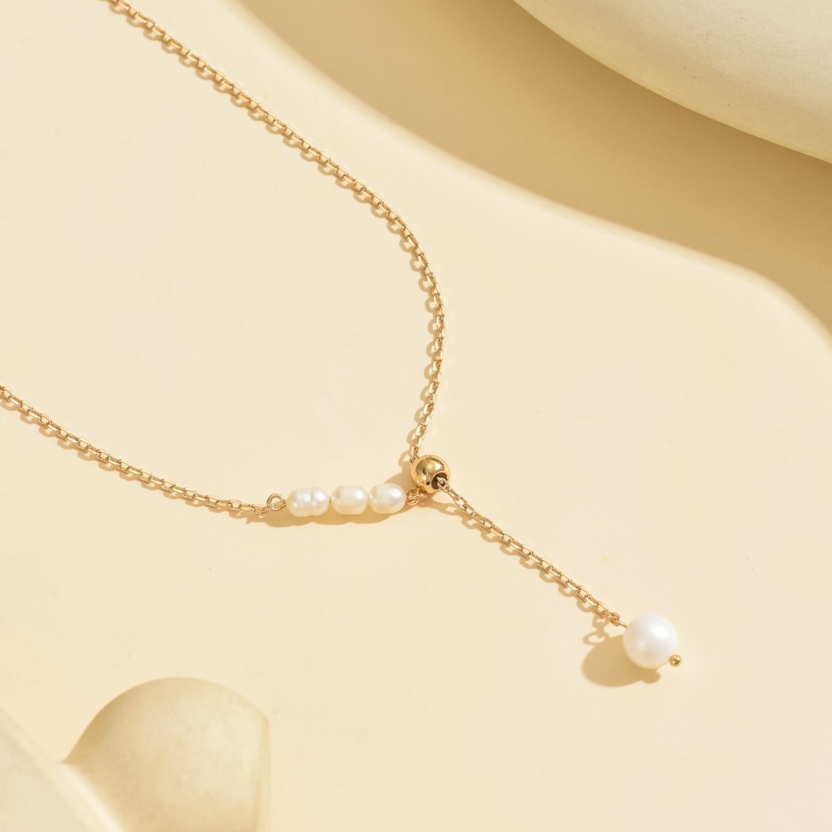 Elegant Gold-Tone Pearl Drop Necklace